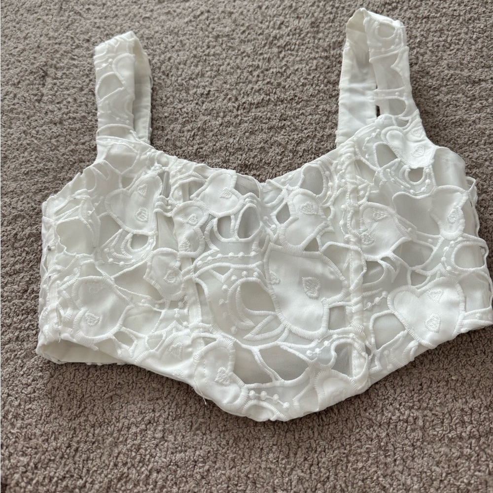 For Love And Lemons White Lace Crop Top